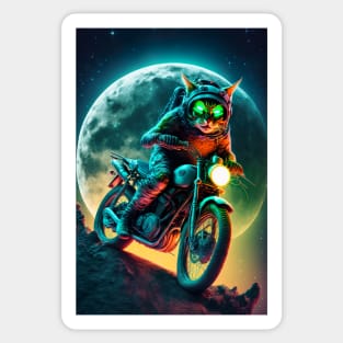 Cyber Cat Riding Dirt Bike Sticker